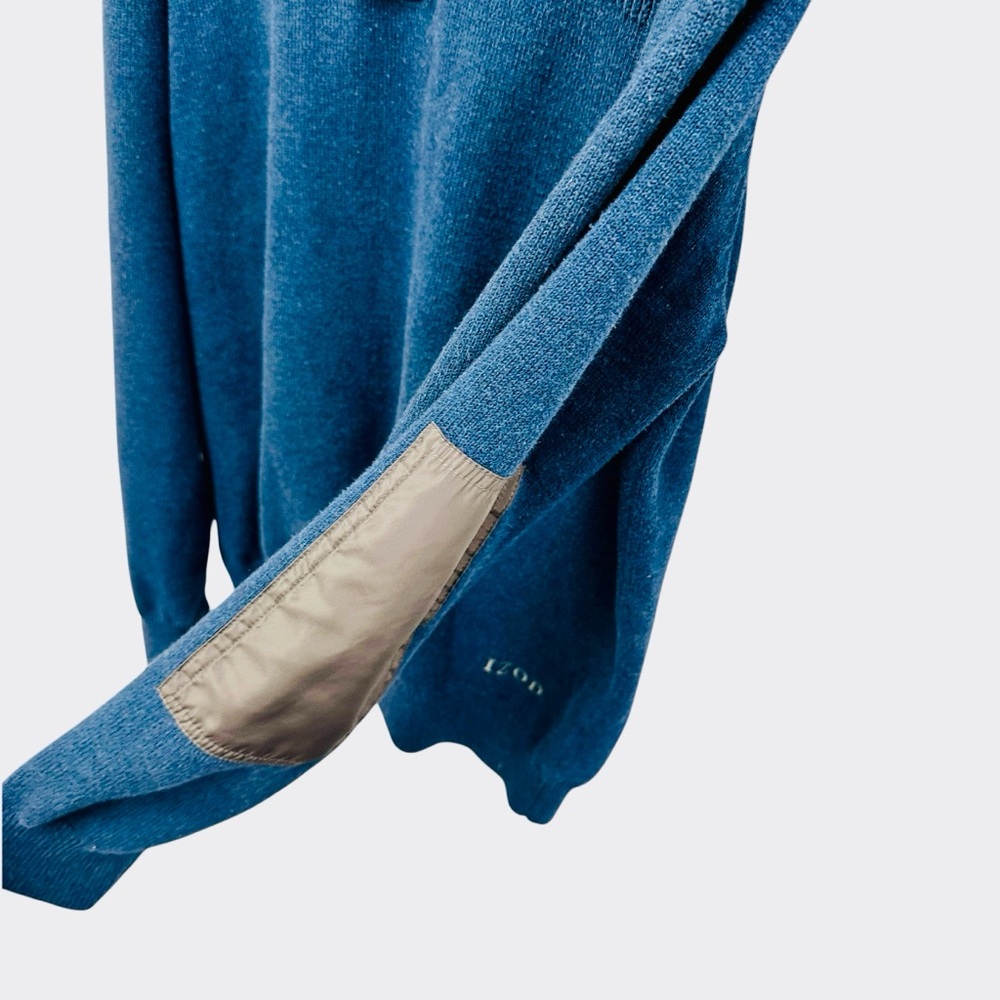 Men’s Izod Golf blue gray snap up collar sweater with elbow patches Size L - Picture 6 of 11